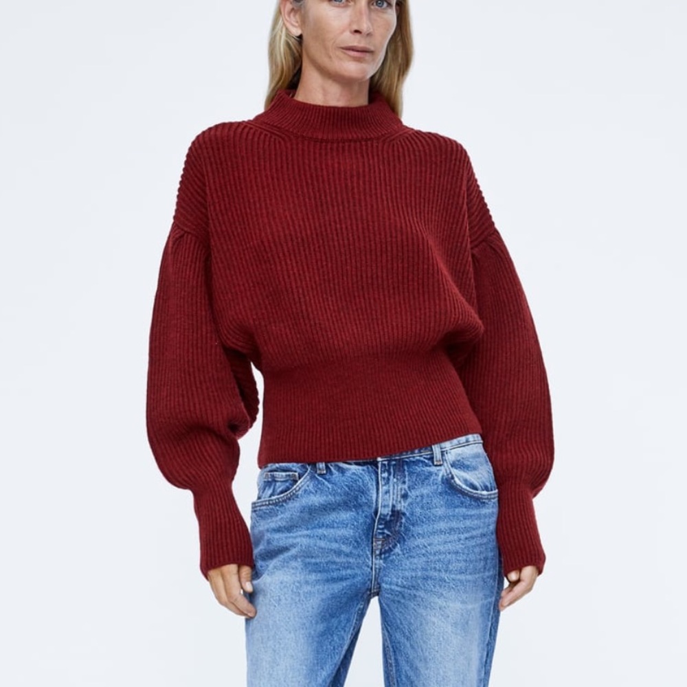 Red ribbed sweater from Zara